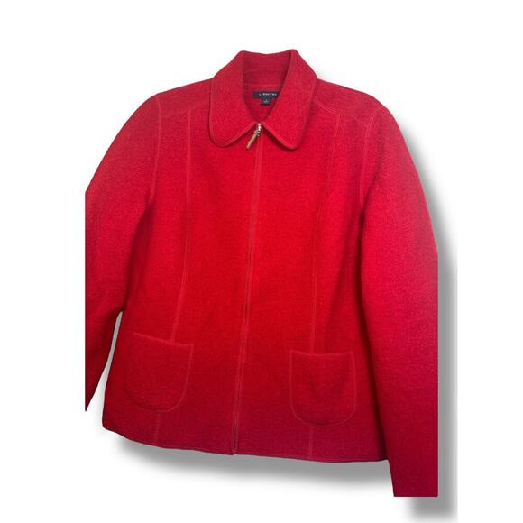 Lands’ End Women’s Red Wool Zip Up Jacket Size 12 Full Zip Collared Coat Classic - Picture 2 of 7